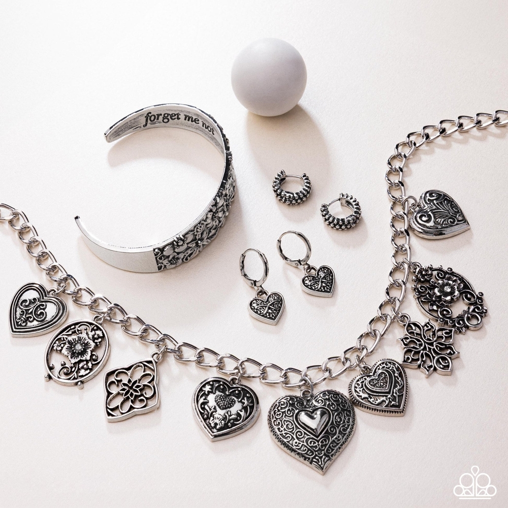 Silver Heart Charm Jewelry Set